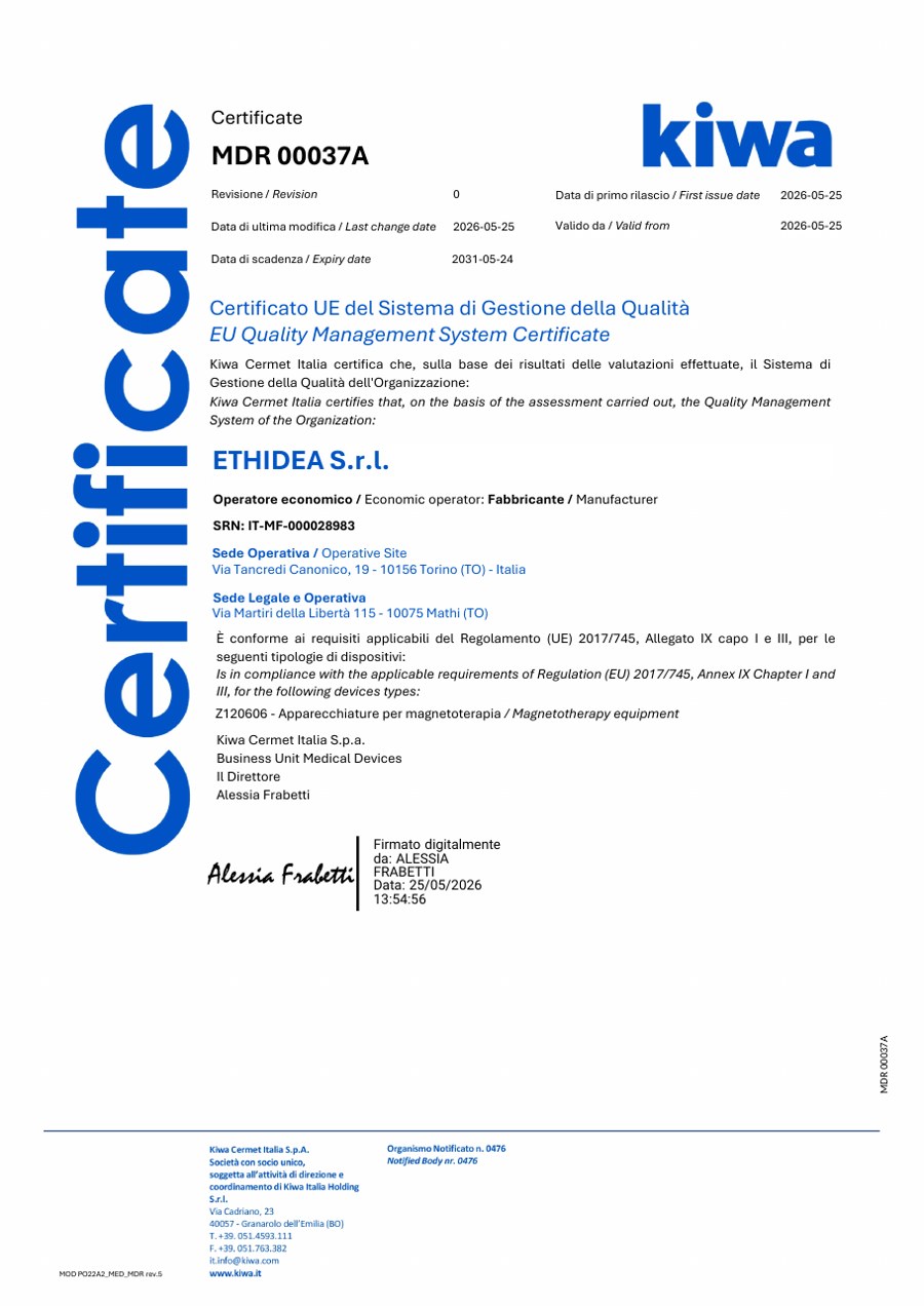 Certificato UE del Sistema di Gestione della Qualità MDR 00037A, Kiwa Cermet Italia
