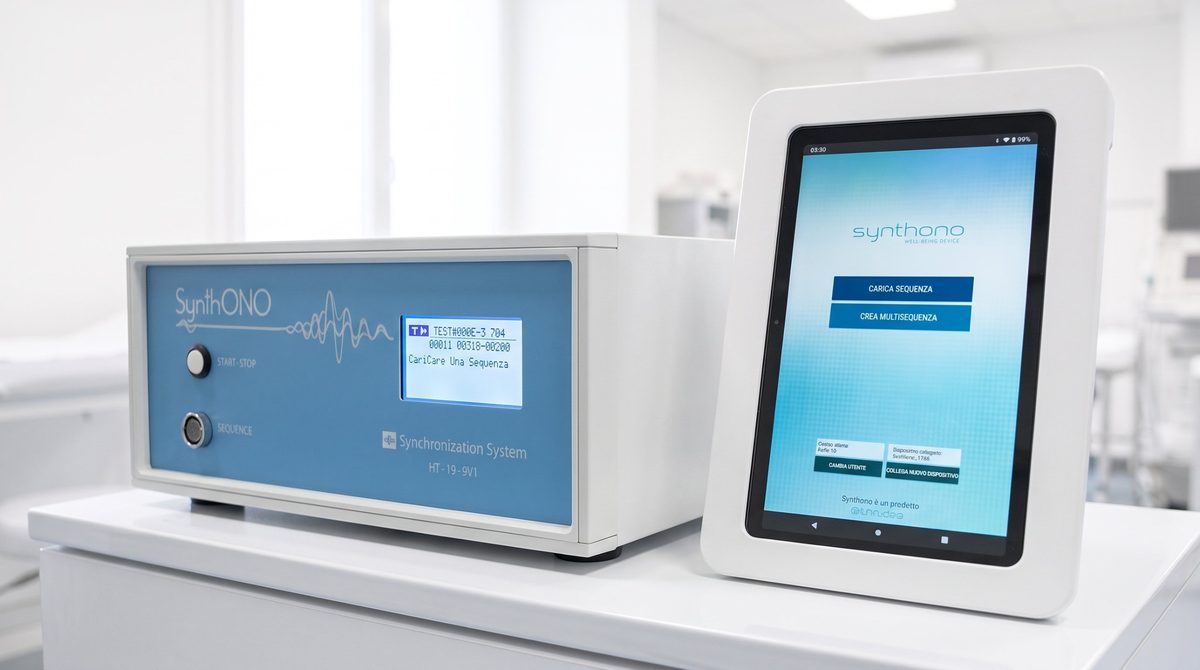 Dispositivo SynthONO accanto al suo tablet di controllo
